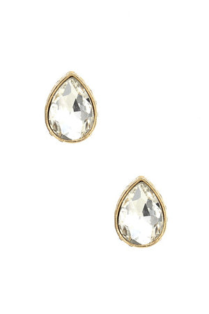 FACETED CRYSTAL GEM TEARDROP POST EARRING