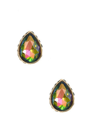 FACETED CRYSTAL GEM TEARDROP POST EARRING