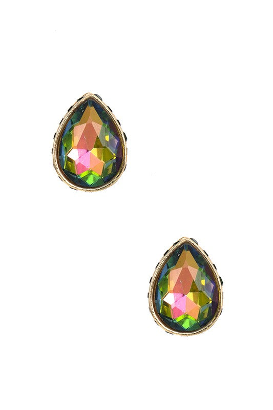 FACETED CRYSTAL GEM TEARDROP POST EARRING