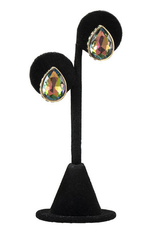 FACETED CRYSTAL GEM TEARDROP POST EARRING