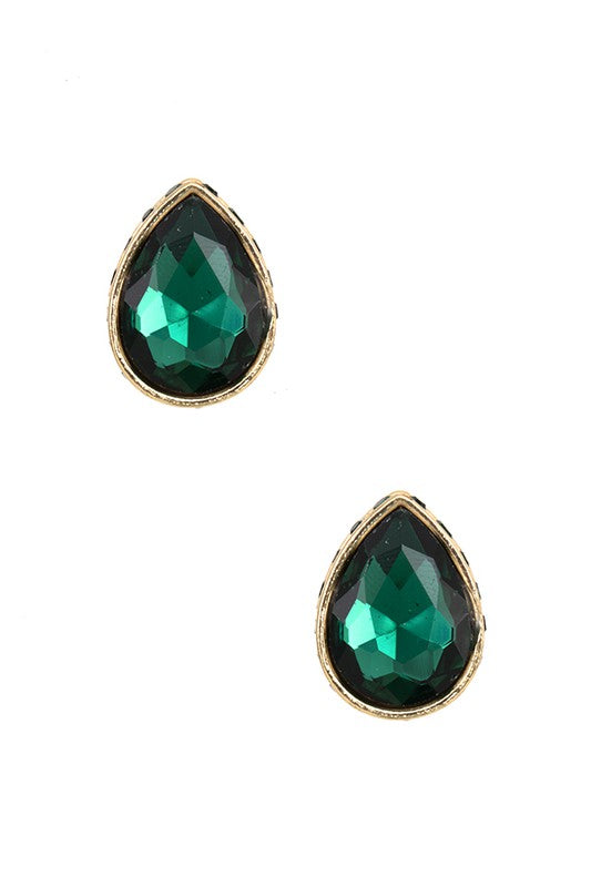 FACETED CRYSTAL GEM TEARDROP POST EARRING