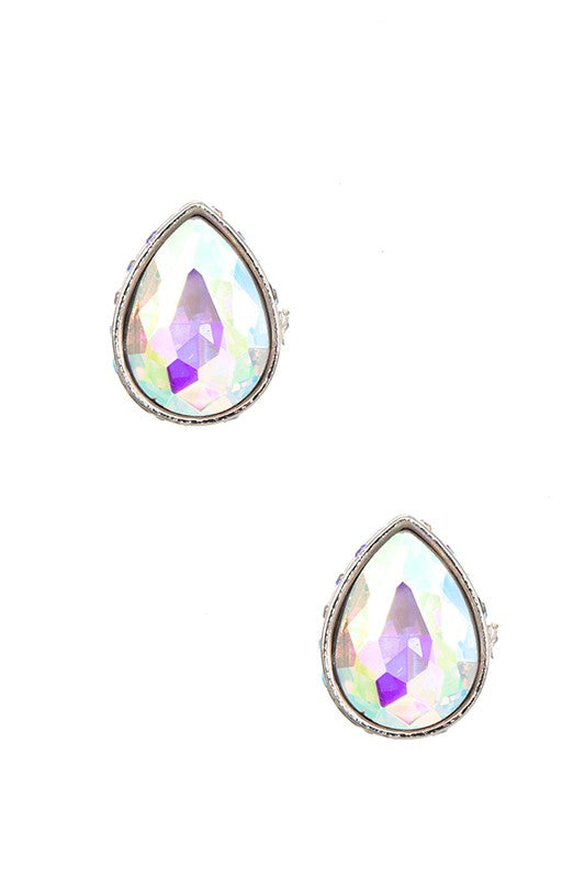 FACETED CRYSTAL GEM TEARDROP POST EARRING