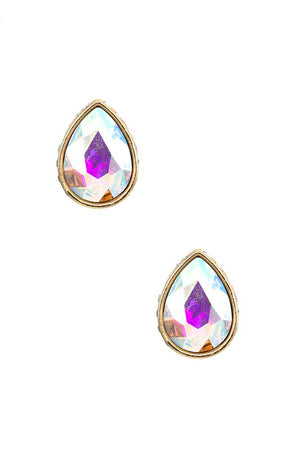 FACETED CRYSTAL GEM TEARDROP POST EARRING