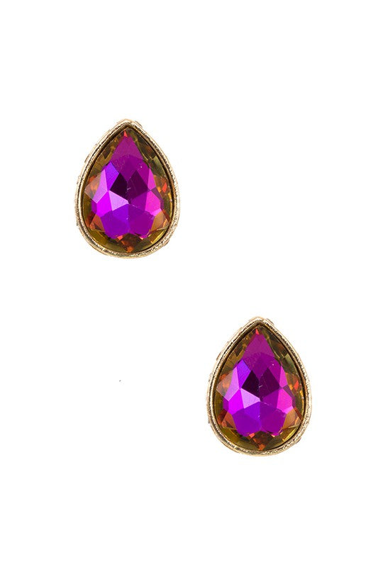 FACETED CRYSTAL GEM TEARDROP POST EARRING