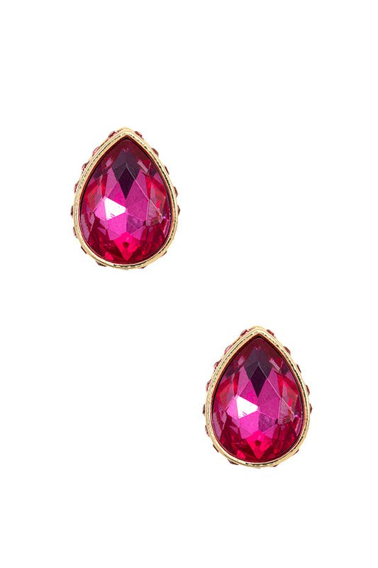 FACETED CRYSTAL GEM TEARDROP POST EARRING