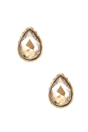 FACETED CRYSTAL GEM TEARDROP POST EARRING