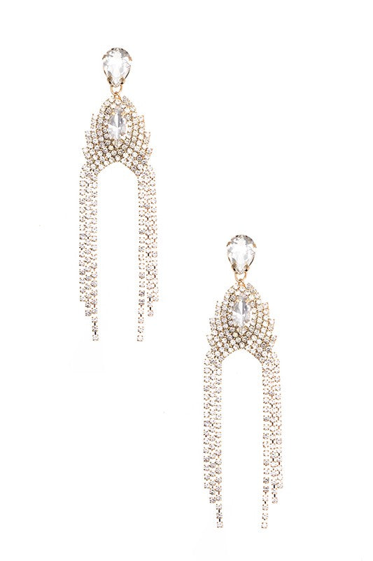 RHINESTONE CRYSTAL GEM FRINGE DROP EARRING