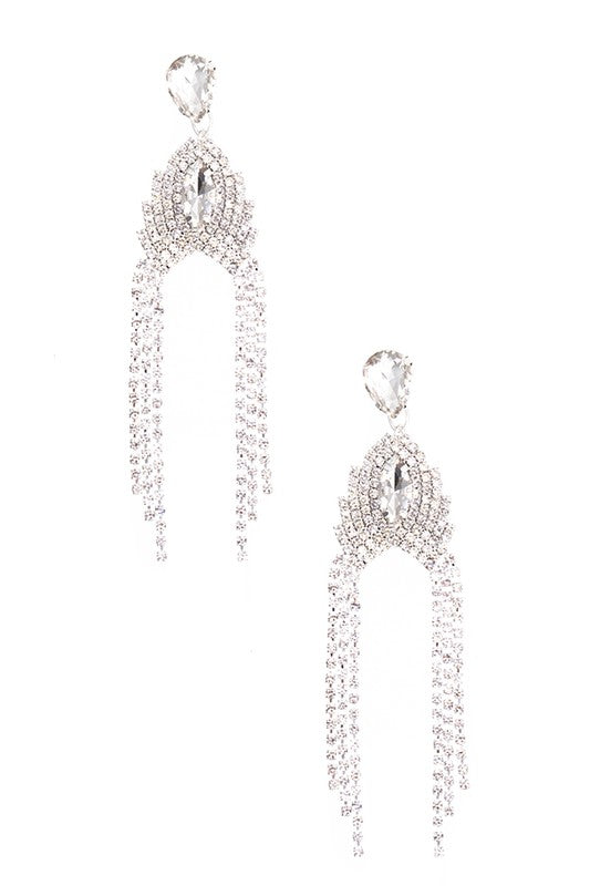 RHINESTONE CRYSTAL GEM FRINGE DROP EARRING