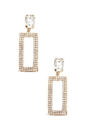 RECTANGLE RHINESTONE PAVE FRAMED EARRING