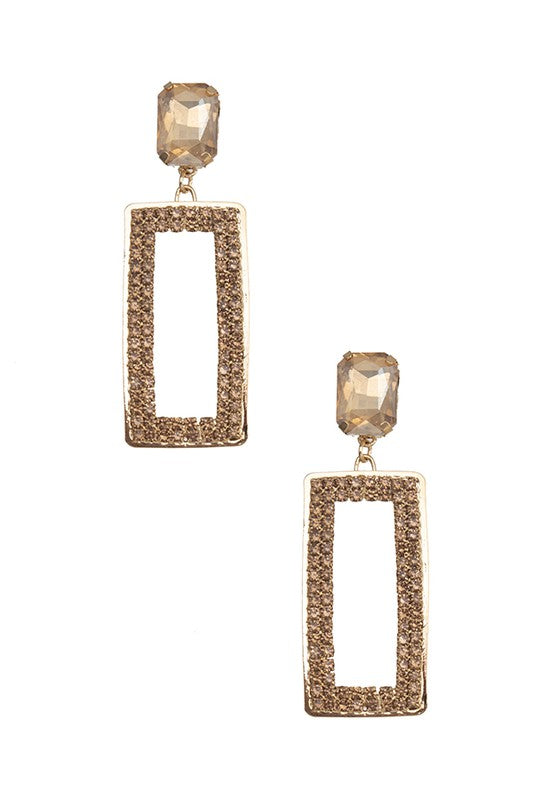 RECTANGLE RHINESTONE PAVE FRAMED EARRING