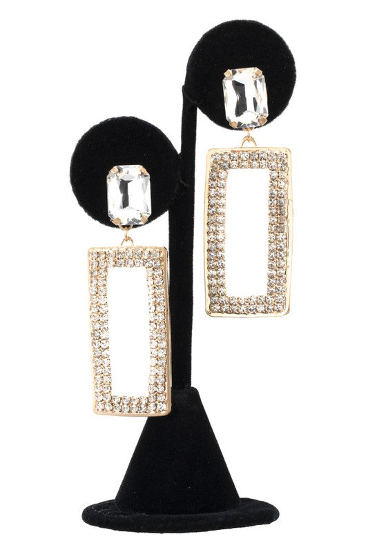 RECTANGLE RHINESTONE PAVE FRAMED EARRING