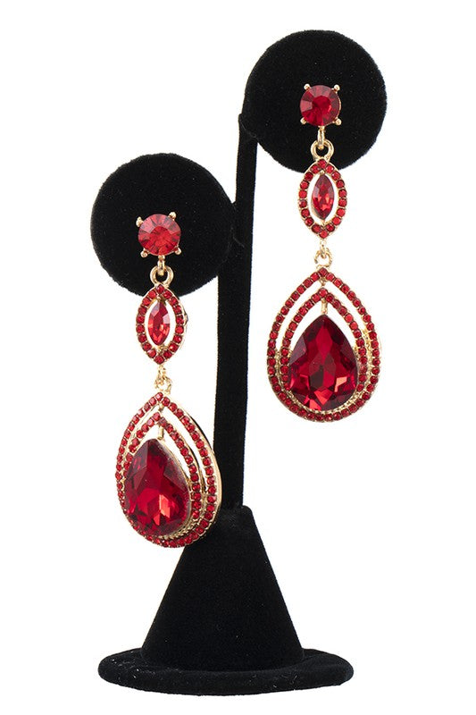 TRIPLE LINK TEARDROP GEM EARRING