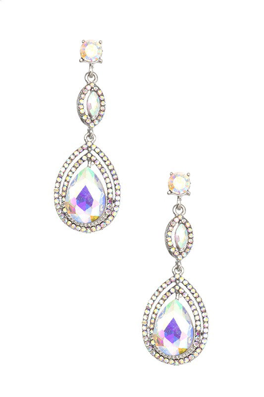 TRIPLE LINK TEARDROP GEM EARRING