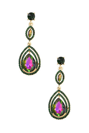 TRIPLE LINK TEARDROP GEM EARRING