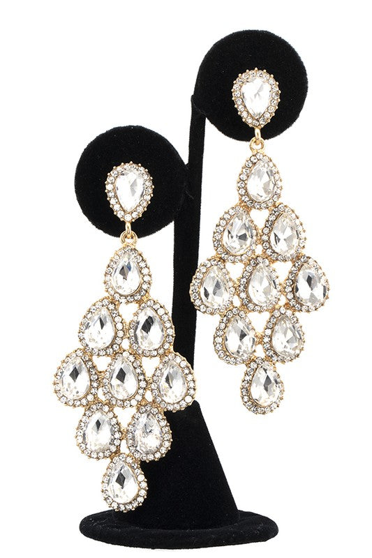 TEARDROP DIAMOND LINK CRYSTAL GEM EARRING