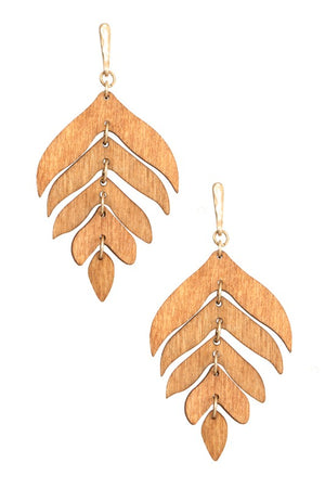 LEAF WOOD CUT OUT EARRING