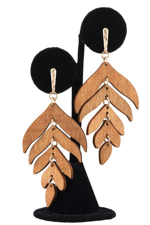 LEAF WOOD CUT OUT EARRING