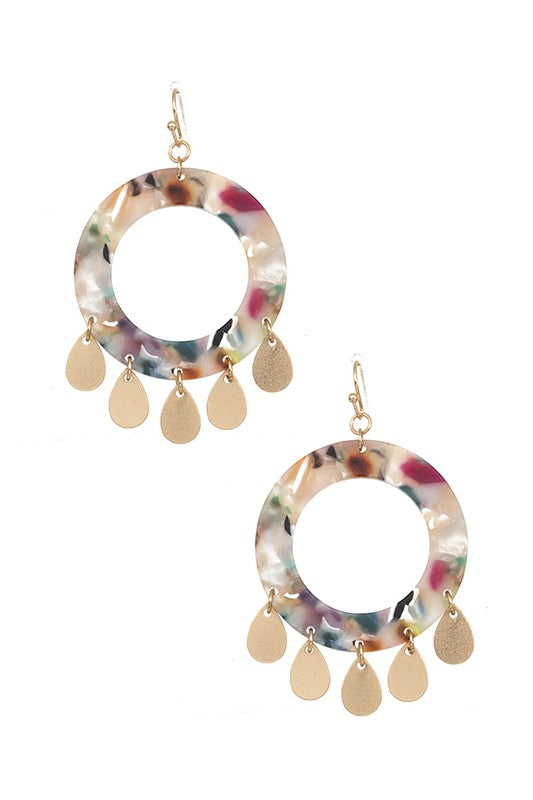 ROUND ACETATE TEARDROP DANGLE EARRING