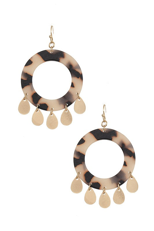 ROUND ACETATE TEARDROP DANGLE EARRING