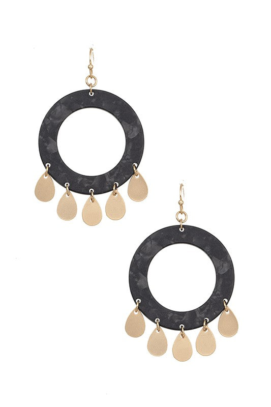 ROUND ACETATE TEARDROP DANGLE EARRING