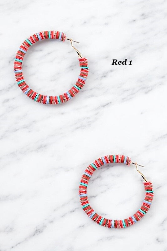 FLAT BEADED HOOP EARRING