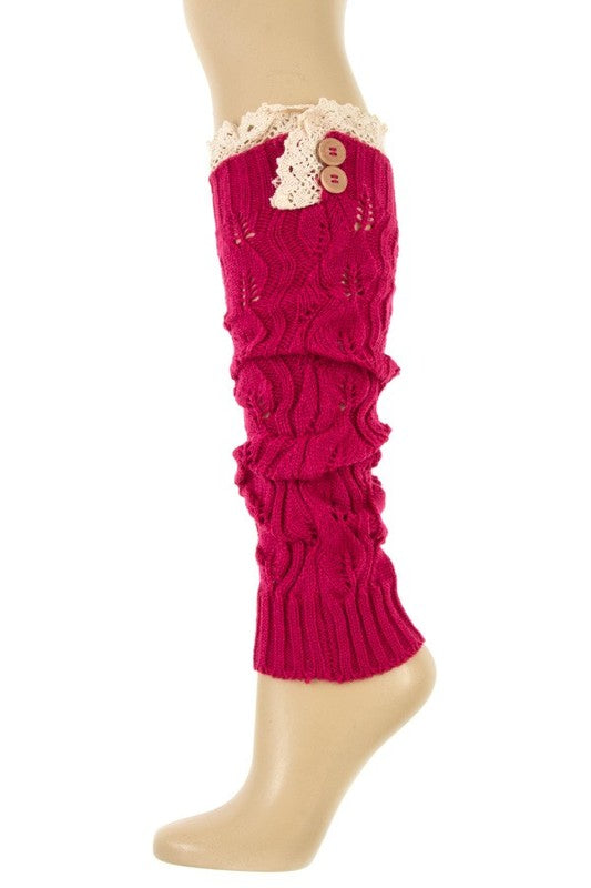Crochet Lace Top Button Accent Legwarmer