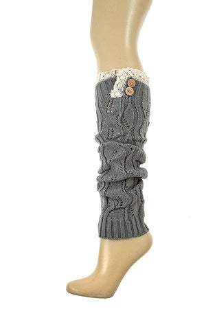 Crochet Lace Top Button Accent Legwarmer
