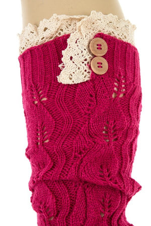 Crochet Lace Top Button Accent Legwarmer