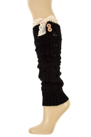 Crochet Lace Top Button Accent Legwarmer