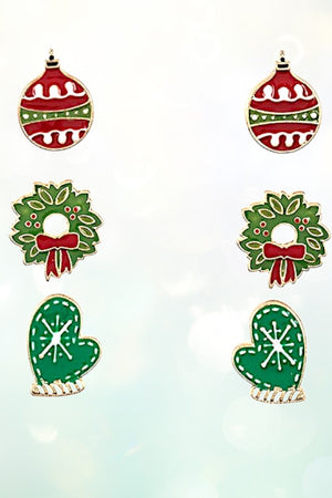 CHRISTMAS MIX ORNAMENT POST EARRING SET