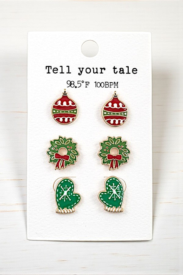 CHRISTMAS MIX ORNAMENT POST EARRING SET