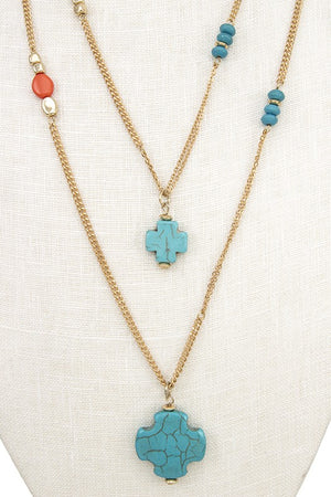 CROSS STATION LONG LAYERED NECKLACE