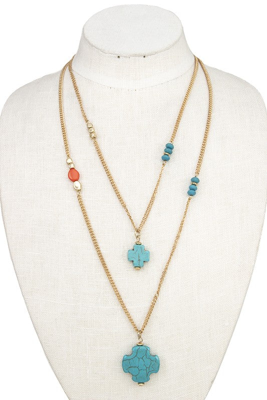 CROSS STATION LONG LAYERED NECKLACE