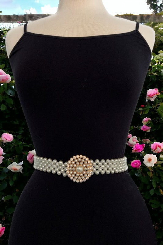 Pearl Floral Accent Stretch Belt