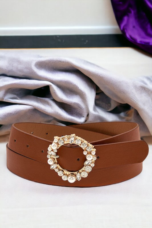 Round Gem Accent Buckle Fashion Belt