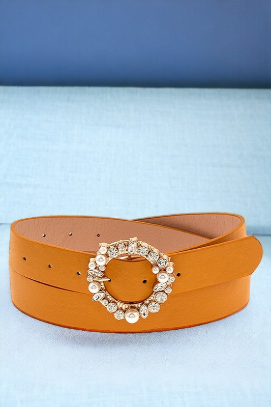 Round Gem Accent Buckle Fashion Belt