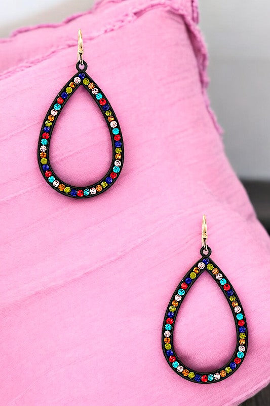 MULTI COLOR GEM PAVE TEARDROP EARRING