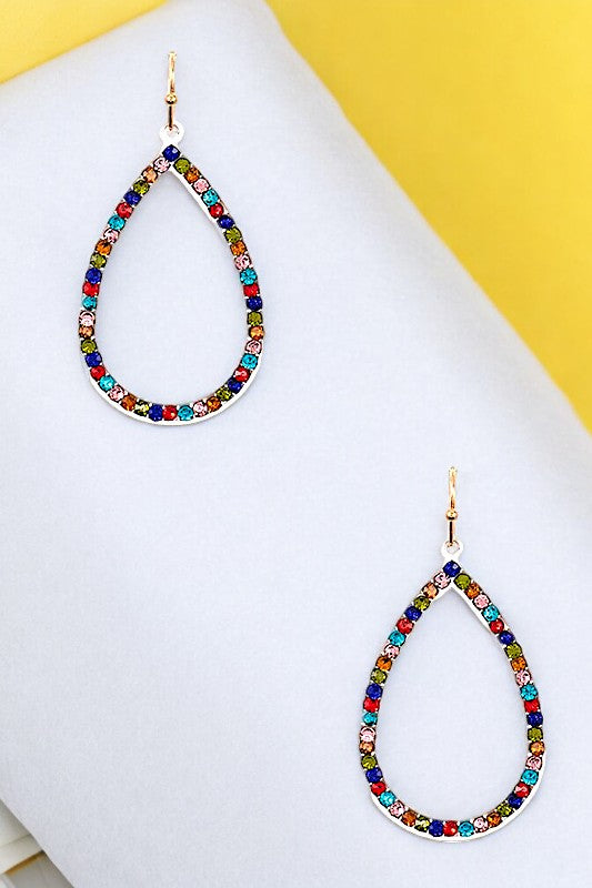 MULTI COLOR GEM PAVE TEARDROP EARRING