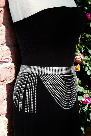 Rhinestone Pave Fringe Chain Belt