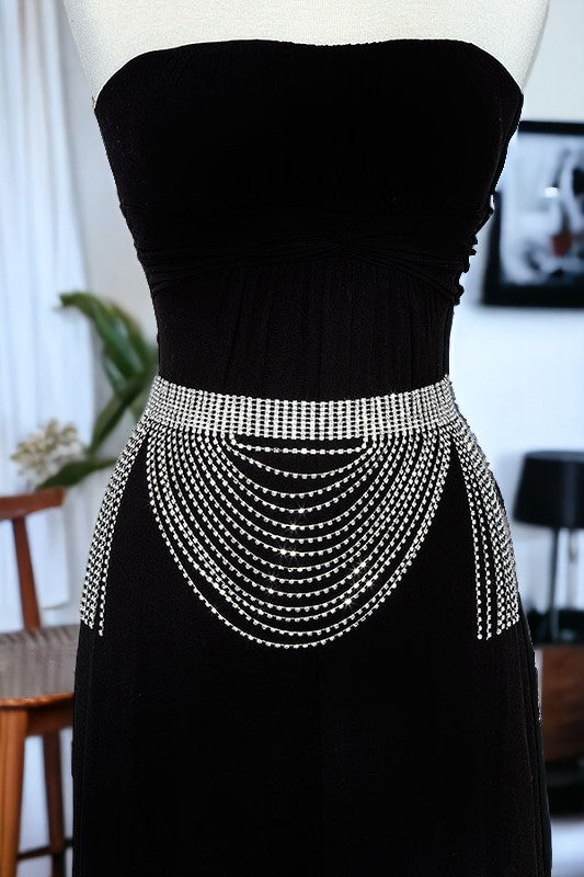 Rhinestone Pave Fringe Chain Belt