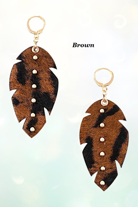 LEAF MIX PRINT STUD DROP SMALL HOOP EARRING