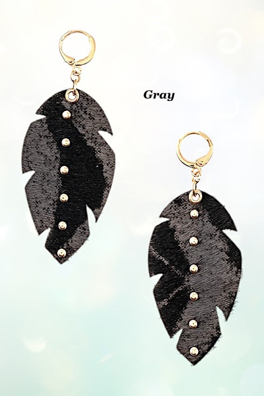 LEAF MIX PRINT STUD DROP SMALL HOOP EARRING