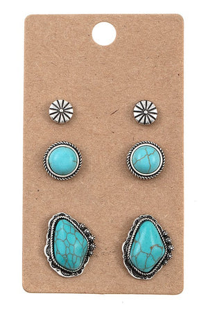 FRAMED SHAPED GEM POST EARRING SET