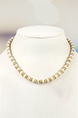MULTI COLOR BLOCK DISK BEADED SHORT NECKLACE