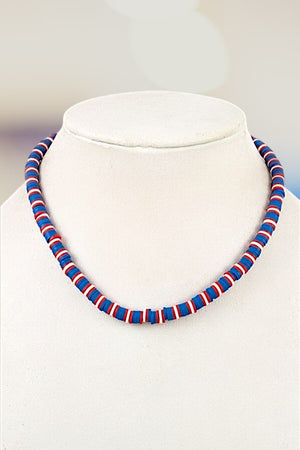 MULTI COLOR BLOCK DISK BEADED SHORT NECKLACE