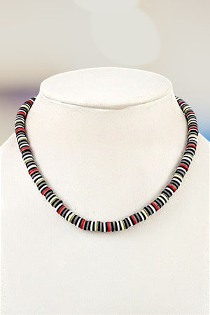 MULTI COLOR BLOCK DISK BEADED SHORT NECKLACE