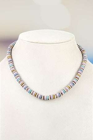 MULTI COLOR BLOCK DISK BEADED SHORT NECKLACE