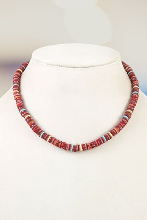 MULTI COLOR BLOCK DISK BEADED SHORT NECKLACE