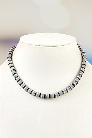 MULTI COLOR BLOCK DISK BEADED SHORT NECKLACE