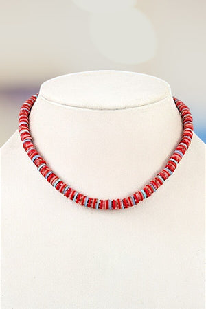 MULTI COLOR BLOCK DISK BEADED SHORT NECKLACE